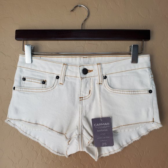 low rise frayed denim shorts